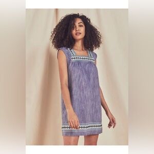 Faherty Hailee Dress Navy Blue Chambray Size XL Bohemian Organic Cotton